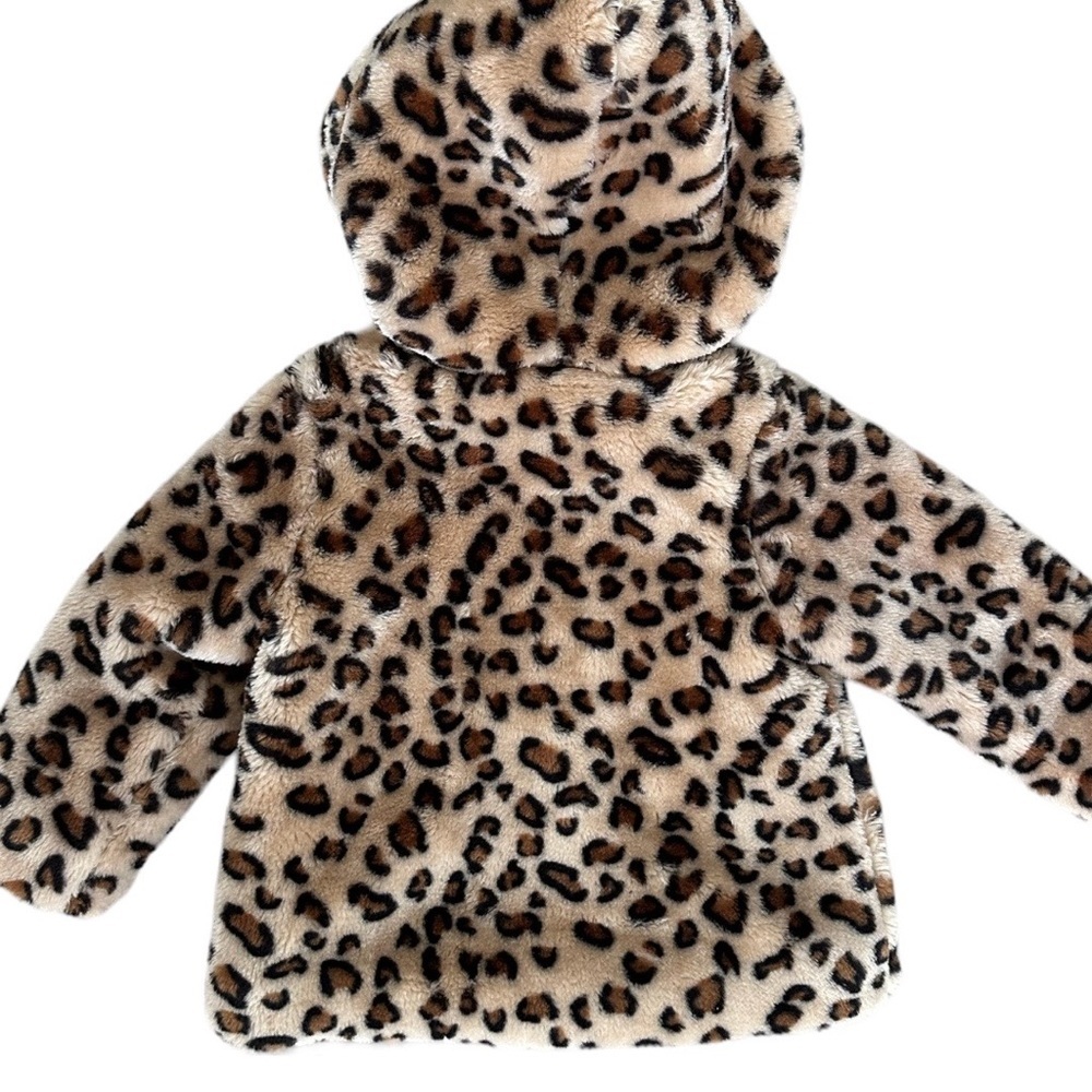 New Little Me Leopard Print Faux Fur Jacket Hoodie Coat Warm Baby Girl Size 18 M - Picture 15 of 16